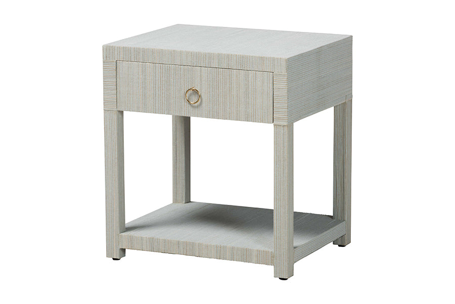bali & pari Nata Grasscloth Nightstand with Drawer and Open Shelf, Coastal Blue