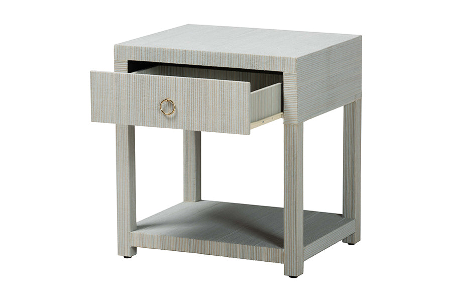 bali & pari Nata Grasscloth Nightstand with Drawer and Open Shelf, Coastal Blue