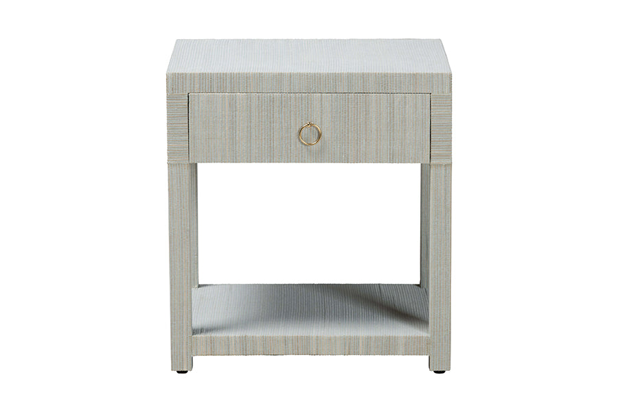bali & pari Nata Grasscloth Nightstand with Drawer and Open Shelf, Coastal Blue