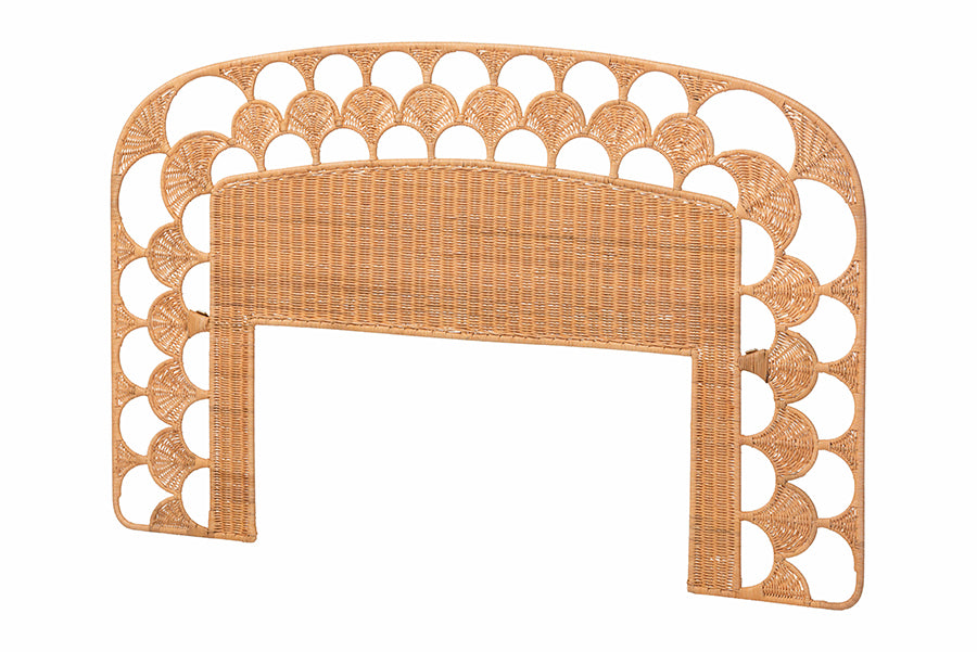 bali & pari Felician Natural Rattan Standalone Headboard - Handwoven Wicker Panel Headboard with Scalloped Fan Motif, King