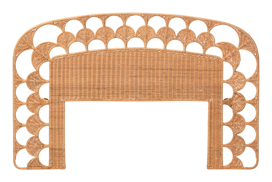 bali & pari Felician Natural Rattan Standalone Headboard - Handwoven Wicker Panel Headboard with Scalloped Fan Motif, King