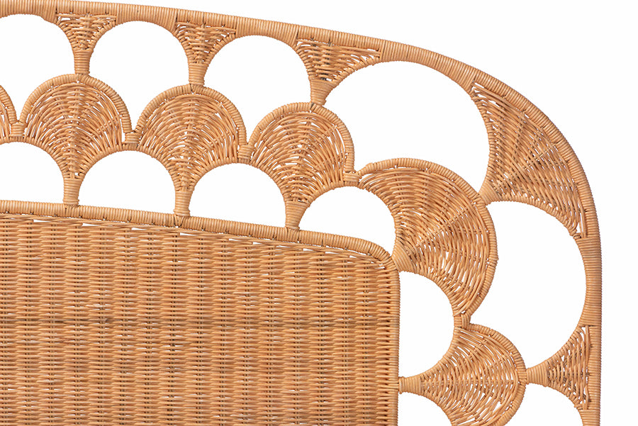 bali & pari Felician Natural Rattan Standalone Headboard - Handwoven Wicker Panel Headboard with Scalloped Fan Motif, Queen