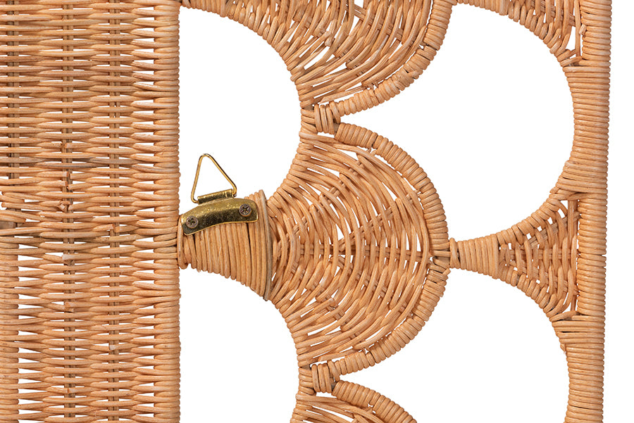 bali & pari Felician Natural Rattan Standalone Headboard - Handwoven Wicker Panel Headboard with Scalloped Fan Motif, King