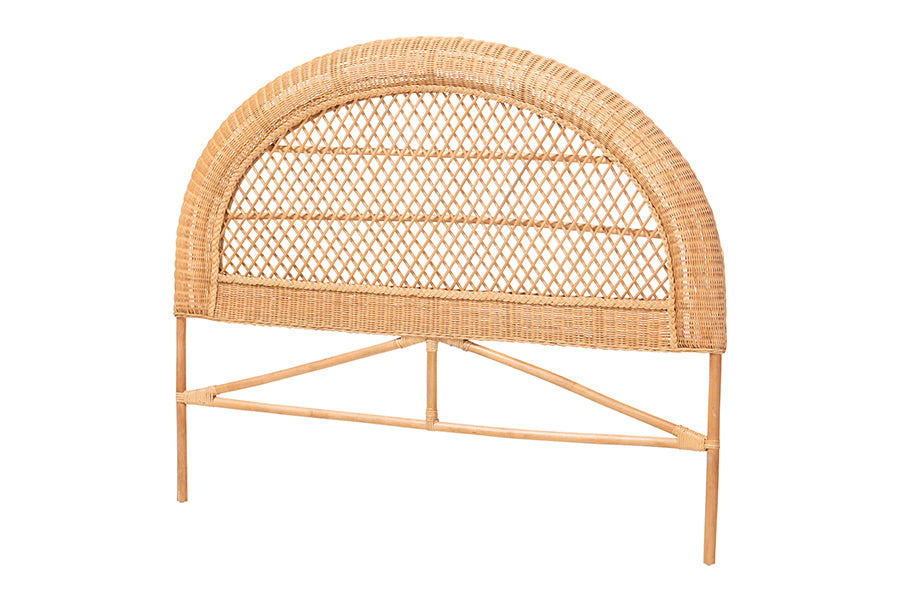 bali & pari Harini Natural Rattan Standalone Headboard - Handwoven Wicker Panel Headboard with Lattice Panel, Queen