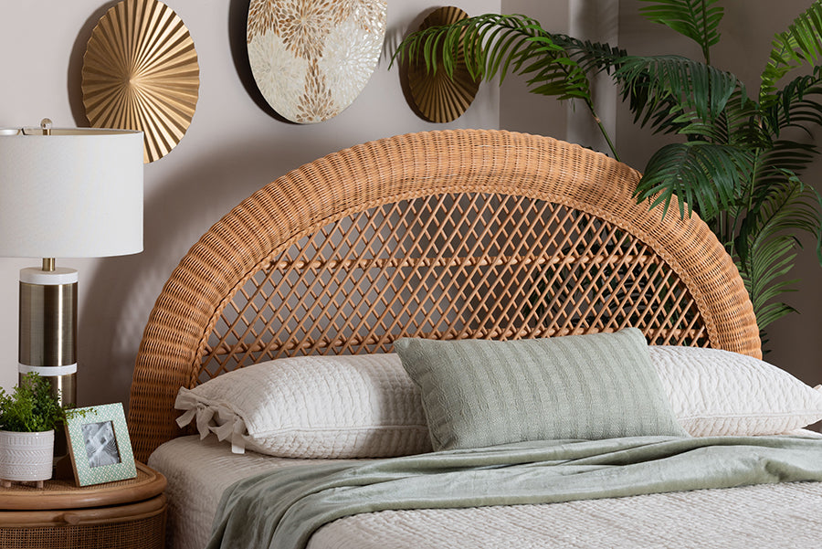 bali & pari Harini Natural Rattan Standalone Headboard - Handwoven Wicker Panel Headboard with Lattice Panel, King