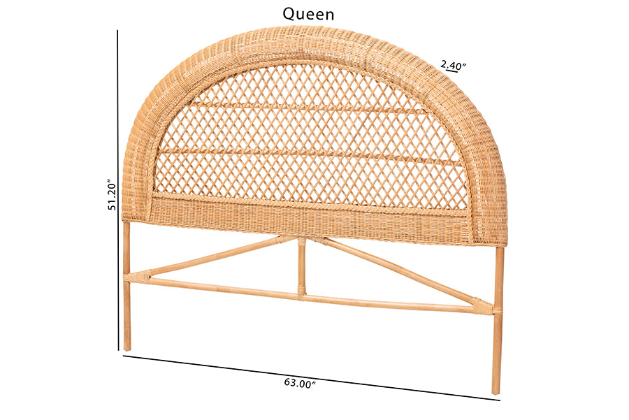 bali & pari Harini Natural Rattan Standalone Headboard - Handwoven Wicker Panel Headboard with Lattice Panel, King