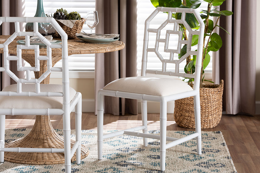 bali & pari Boone Dining Chair with Chinoiserie Design, White