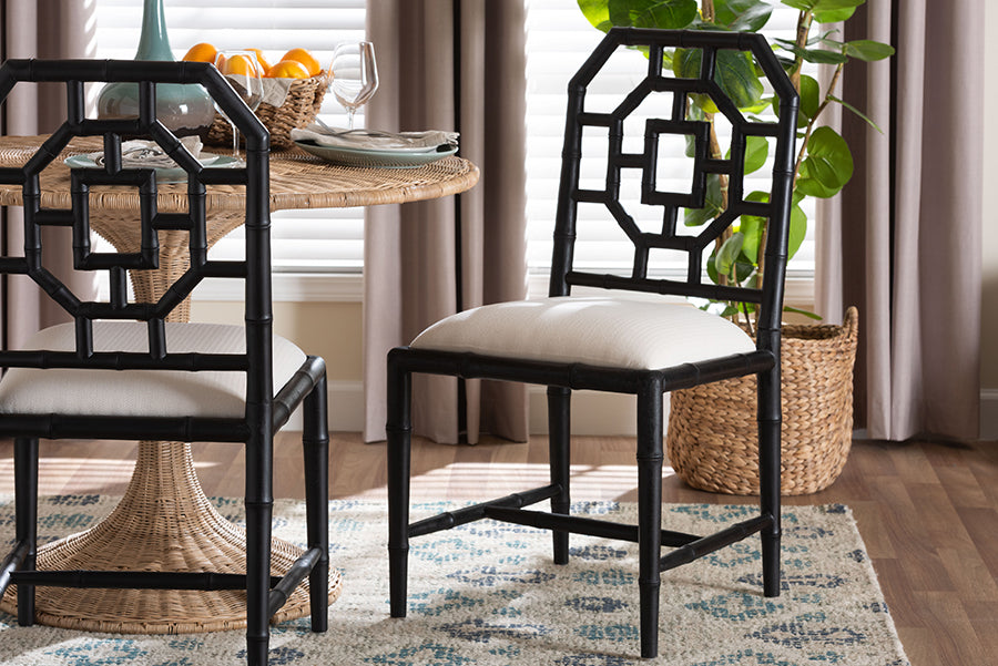 bali & pari Boone Dining Chair with Chinoiserie Design, Black
