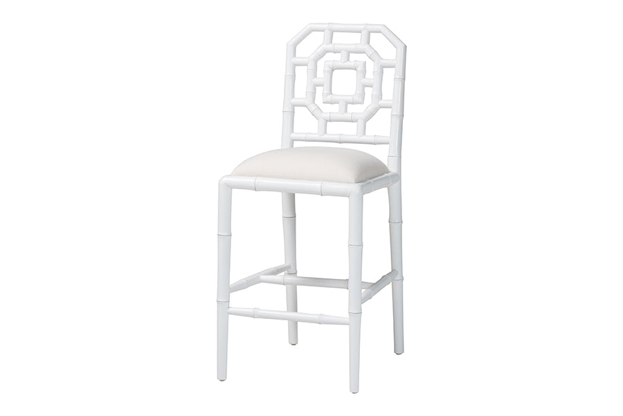 bali & pari Boone Counter Stool with Chinoiserie Design, White