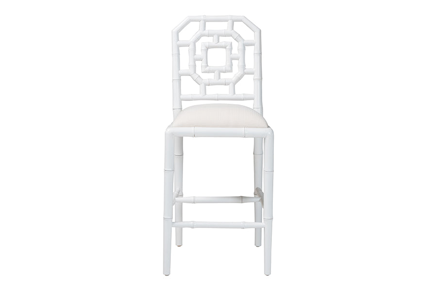 bali & pari Boone Counter Stool with Chinoiserie Design, White