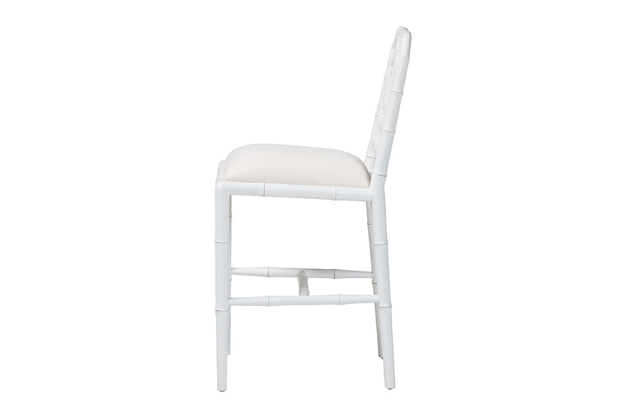 bali & pari Boone Counter Stool with Chinoiserie Design, White