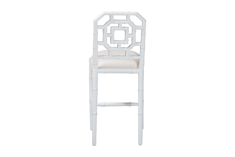 bali & pari Boone Counter Stool with Chinoiserie Design, White