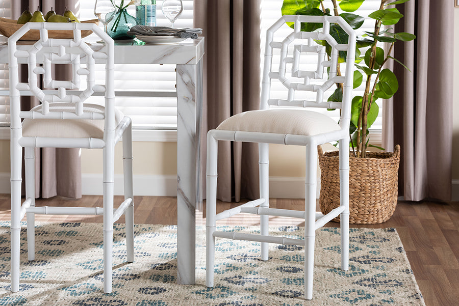 bali & pari Boone Counter Stool with Chinoiserie Design, White