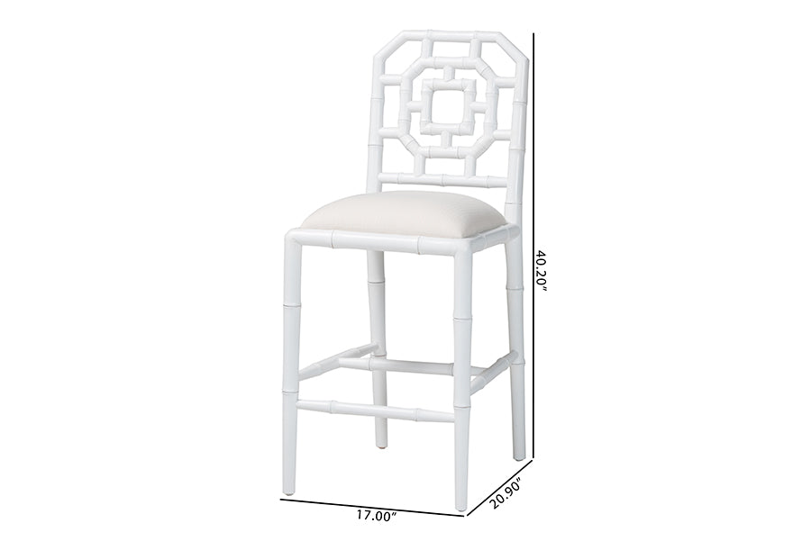 bali & pari Boone Counter Stool with Chinoiserie Design, White