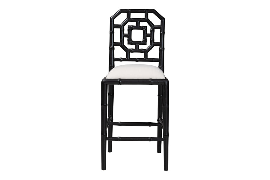 bali & pari Boone Counter Stool with Chinoiserie Design, Black
