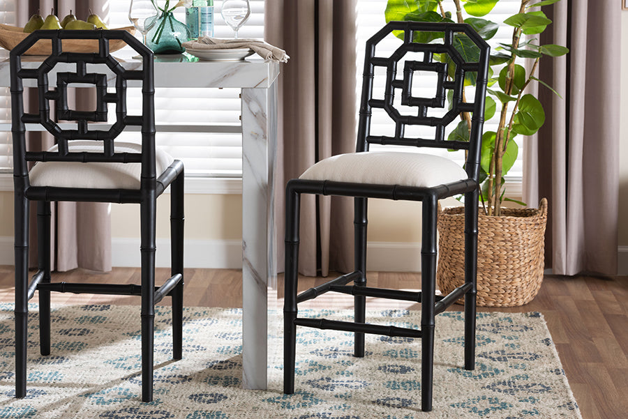 bali & pari Boone Counter Stool with Chinoiserie Design, Black