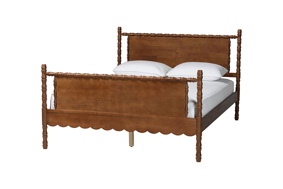 Baxton Studio Danette Bobbin Wood 4-Piece Bedroom Set with 2 Nightstands, Queen