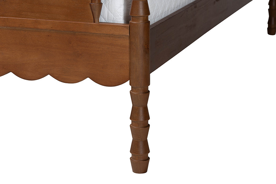 Baxton Studio Danette Bobbin Wood 4-Piece Bedroom Set with 2 Nightstands, Queen