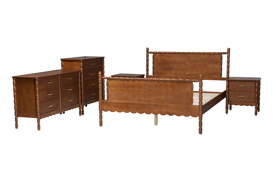 Baxton Studio Danette Bobbin Wood 5-Piece Bedroom Set, Queen