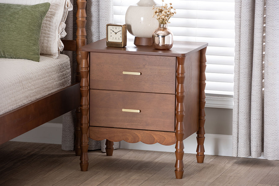 Baxton Studio Danette Bobbin Wood 2-Drawer Nightstand