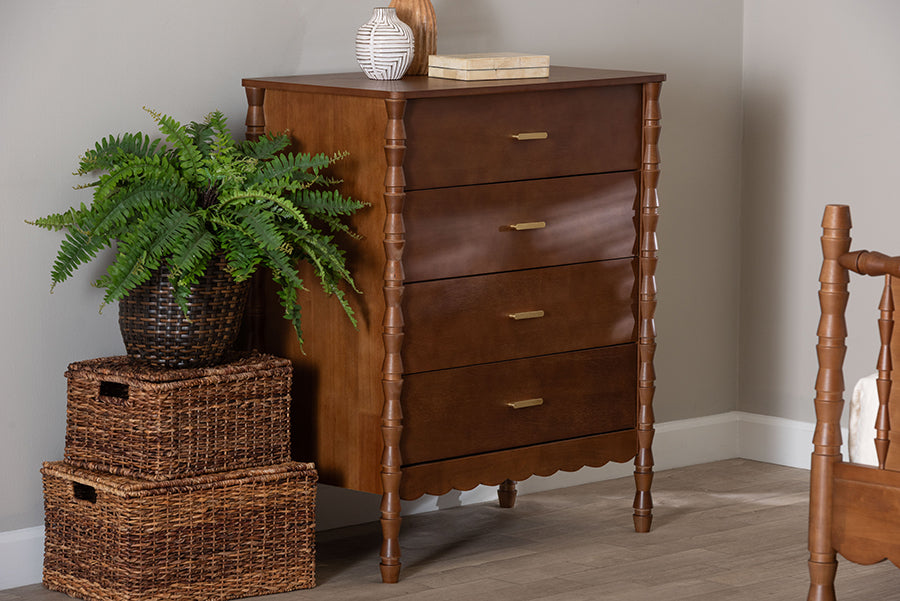 Baxton Studio Danette Bobbin Wood 4-Drawer Chest