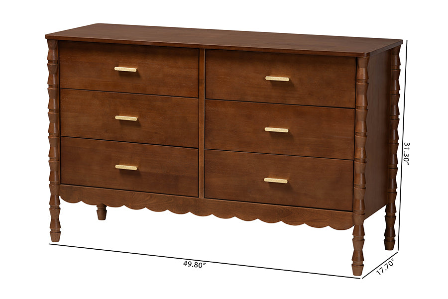 Baxton Studio Danette Bobbin Wood 6-Drawer Dresser