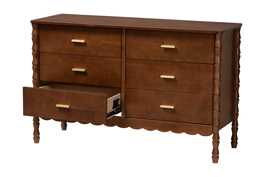 Baxton Studio Danette Bobbin Wood 6-Drawer Dresser