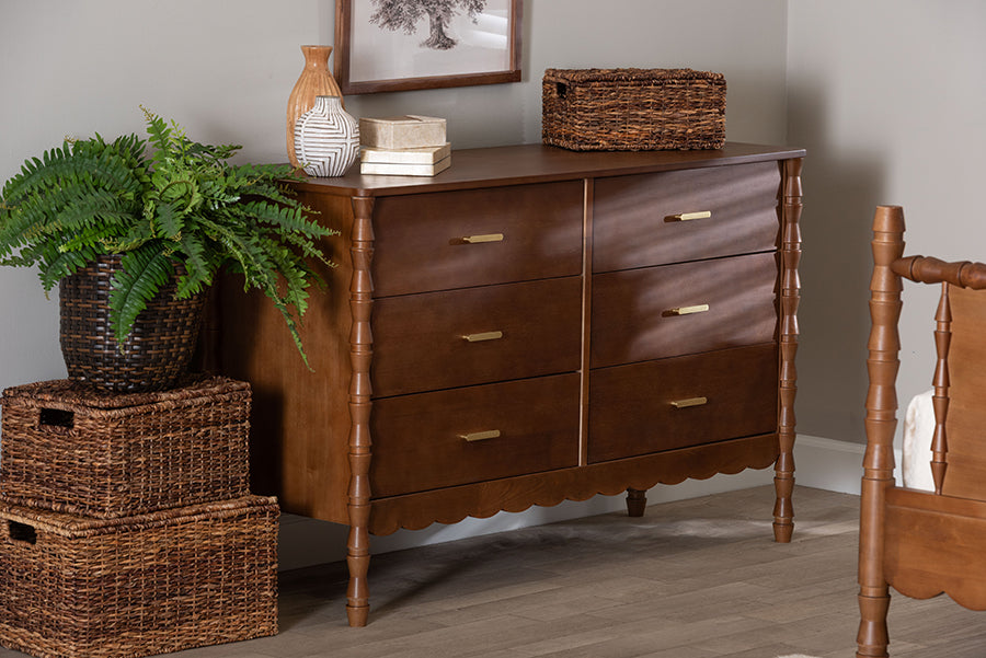Baxton Studio Danette Bobbin Wood 6-Drawer Dresser