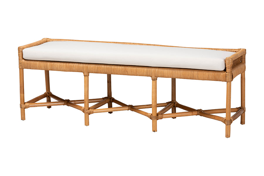bali & pari Adonia Natural Rattan Accent Bench with Cushioned Seat