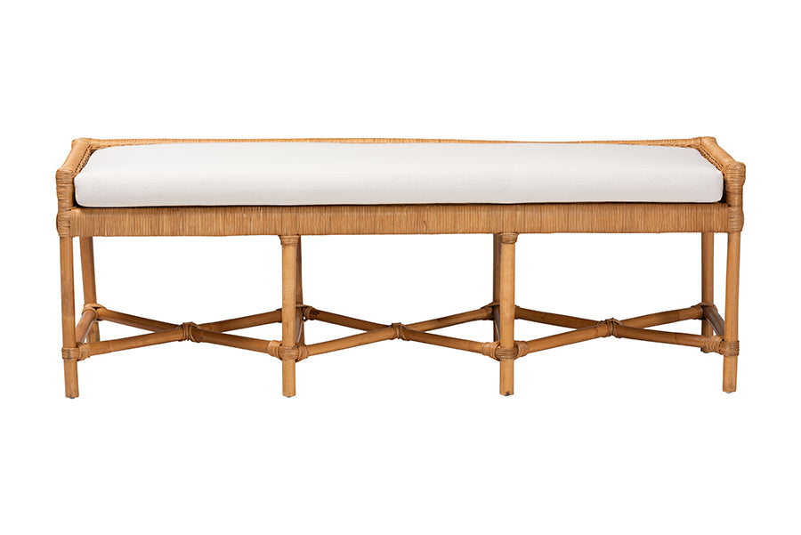 bali & pari Adonia Natural Rattan Accent Bench with Cushioned Seat