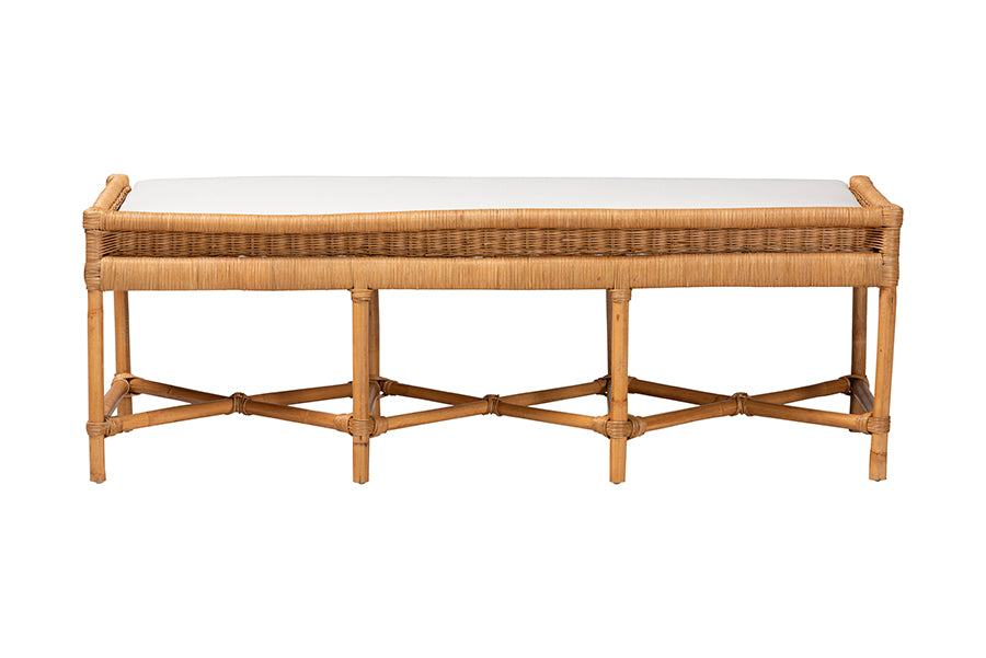 bali & pari Adonia Natural Rattan Accent Bench with Cushioned Seat