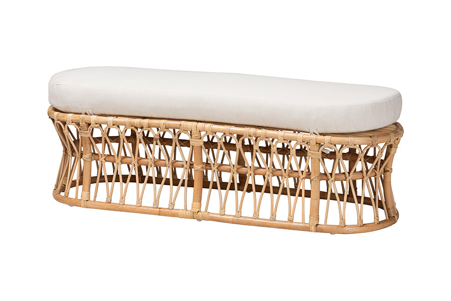 bali & pari Adelpha Natural Rattan Accent Bench with Cushioned Seat