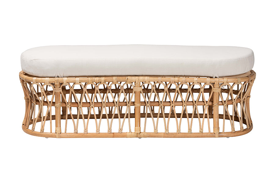 bali & pari Adelpha Natural Rattan Accent Bench with Cushioned Seat