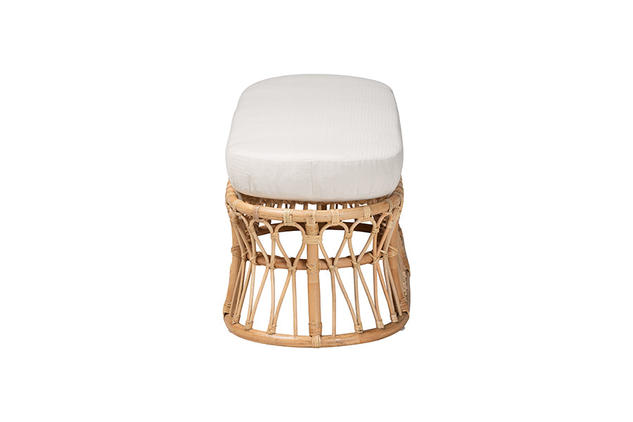 bali & pari Adelpha Natural Rattan Accent Bench with Cushioned Seat