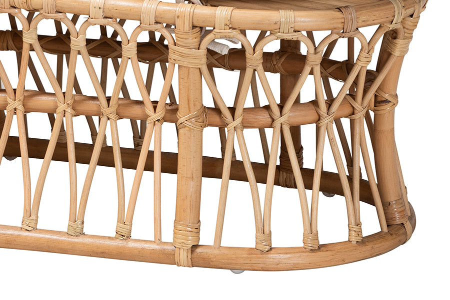 bali & pari Adelpha Natural Rattan Accent Bench with Cushioned Seat