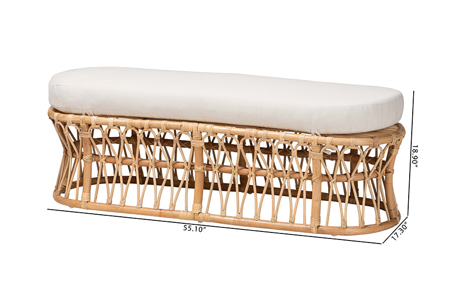 bali & pari Adelpha Natural Rattan Accent Bench with Cushioned Seat
