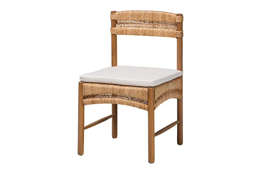 bali & pari Elvera Woven Seagrass and Mahogany Wood Dining Chair