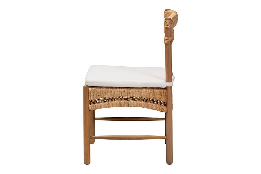 bali & pari Elvera Woven Seagrass and Mahogany Wood Dining Chair