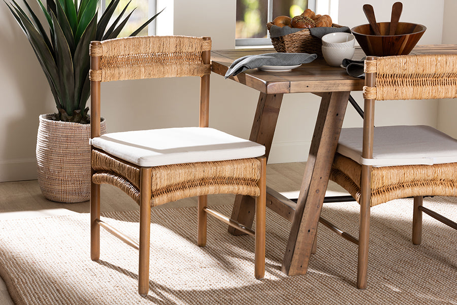 bali & pari Elvera Woven Seagrass and Mahogany Wood Dining Chair