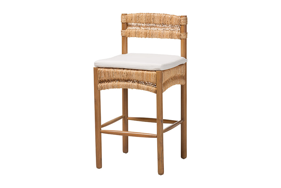 bali & pari Elvera Woven Seagrass and Mahogany Wood Counter Stool