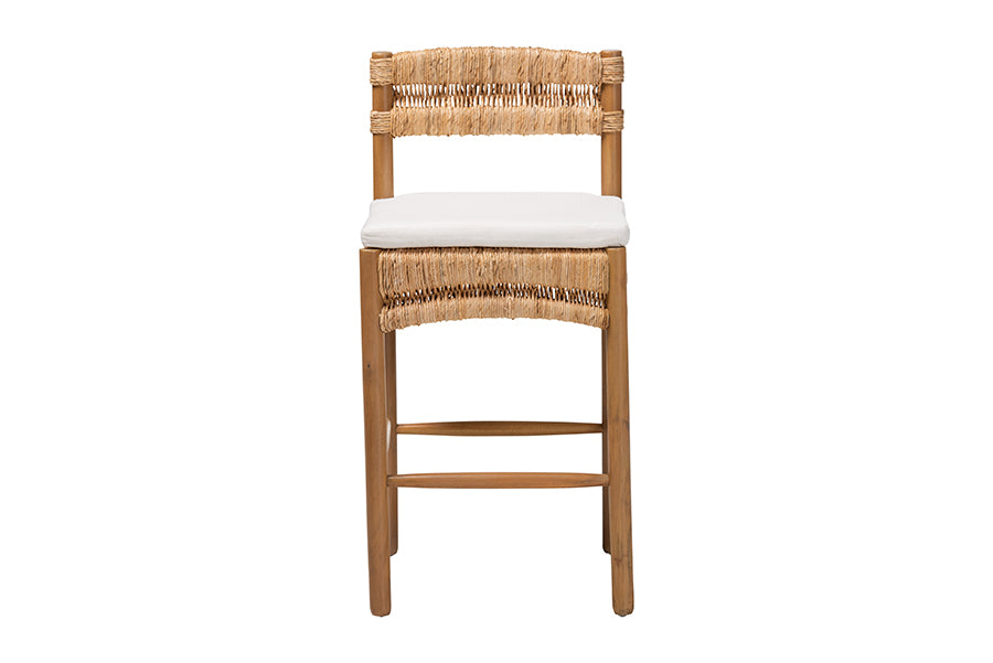 bali & pari Elvera Woven Seagrass and Mahogany Wood Counter Stool