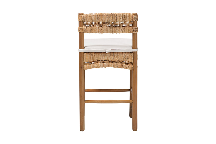bali & pari Elvera Woven Seagrass and Mahogany Wood Counter Stool