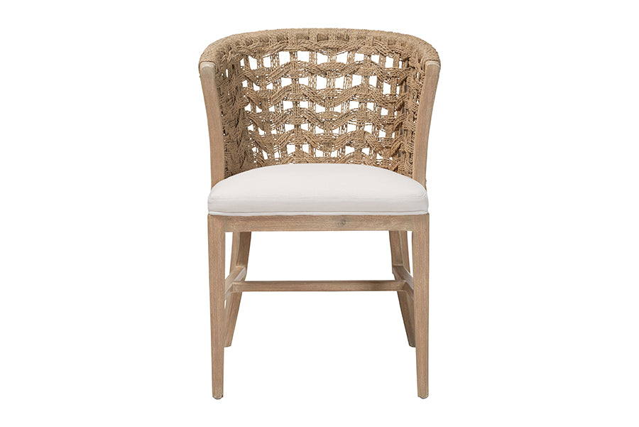 bali & pari Vellon Woven Seagrass and White Wash Mahogany Wood Dining Chair