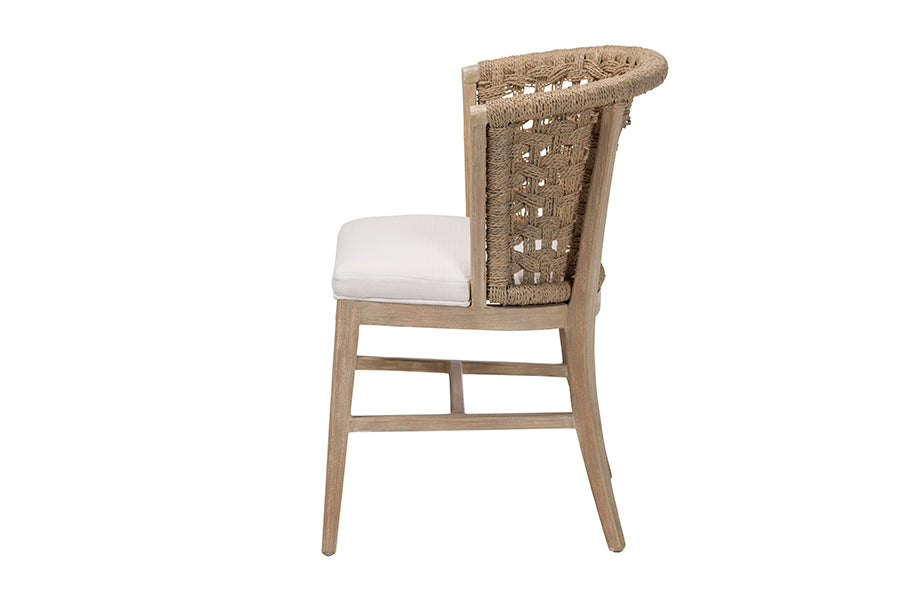 bali & pari Vellon Woven Seagrass and White Wash Mahogany Wood Dining Chair