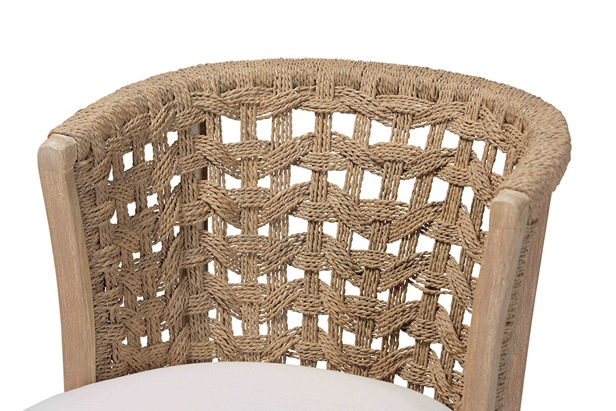 bali & pari Vellon Woven Seagrass and White Wash Mahogany Wood Dining Chair
