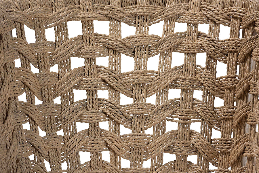 bali & pari Vellon Woven Seagrass and White Wash Mahogany Wood Dining Chair