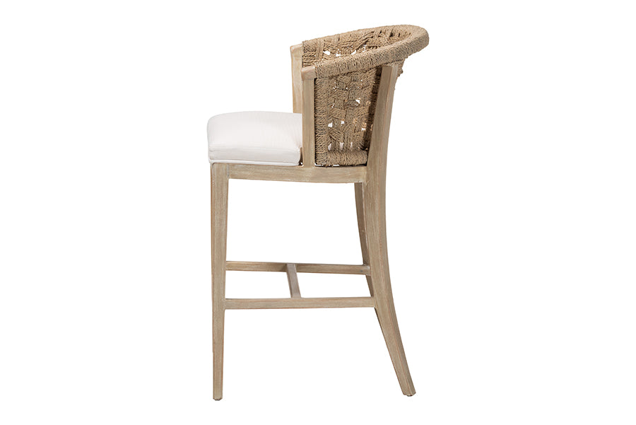 bali & pari Vellon Woven Seagrass and White Wash Mahogany Wood Counter Stool