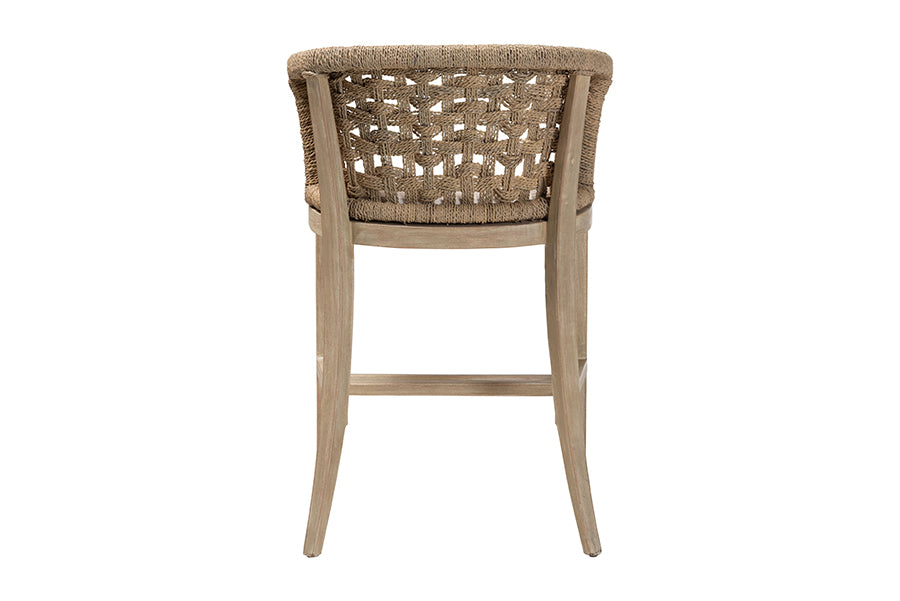 bali & pari Vellon Woven Seagrass and White Wash Mahogany Wood Counter Stool