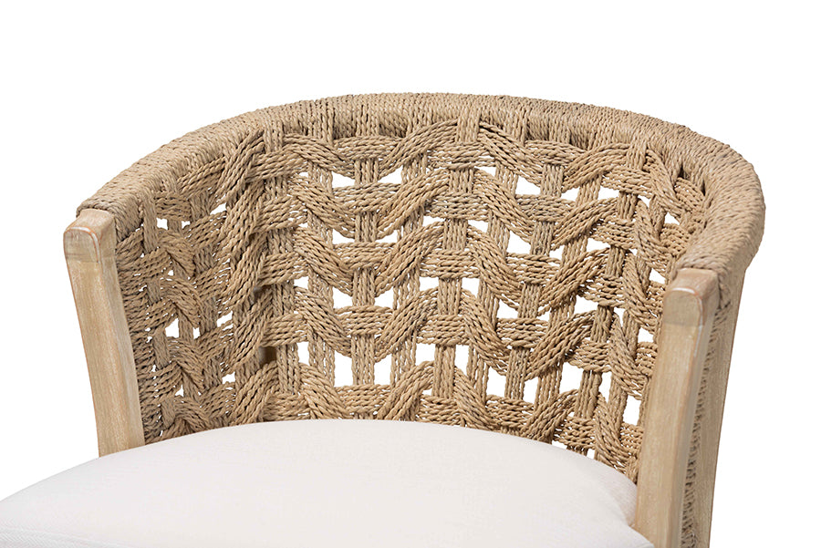 bali & pari Vellon Woven Seagrass and White Wash Mahogany Wood Counter Stool