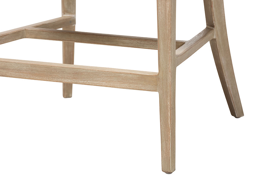bali & pari Vellon Woven Seagrass and White Wash Mahogany Wood Counter Stool